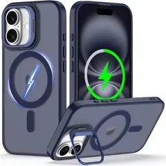 【純正MagSafe対応・スタンド機能 】iPhone 17 用 ケース Magsafe対応 ワイヤレス充電 隠しスタンド (ブルー)