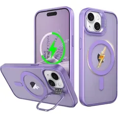 【純正MagSafe対応・スタンド機能 】iPhone 14 用 ケース Magsafe対応 ワイヤレス充電 隠しスタンド (ライラックパープル)