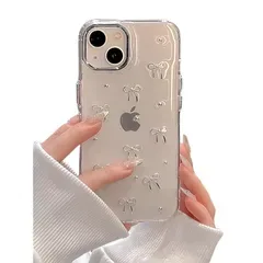 saymi's iPhone 17pro 用 ケース シルバー ミニリボン 韓国 パウダーラメ シルバーライン