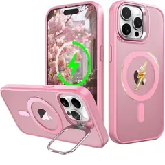 【純正MagSafe対応・スタンド機能 】iPhone 12promax 用 ケース Magsafe対応 ワイヤレス充電 隠しスタンド (桜ピンク)