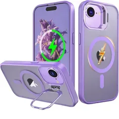 【純正MagSafe対応・スタンド機能 】iPhone 17E 用 ケース Magsafe対応 ワイヤレス充電 隠しスタンド (ライラックパープル)