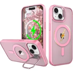 【純正MagSafe対応・スタンド機能 】iPhone 14 用 ケース Magsafe対応 ワイヤレス充電 隠しスタンド (桜ピンク)