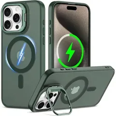 【純正MagSafe対応・スタンド機能 】iPhone 16pro 用 ケース Magsafe対応 ワイヤレス充電 隠しスタンド (グリーン)