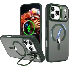 【純正MagSafe対応・スタンド機能 】iPhone 18promax 用 ケース Magsafe対応 ワイヤレス充電 隠しスタンド (グリーン)