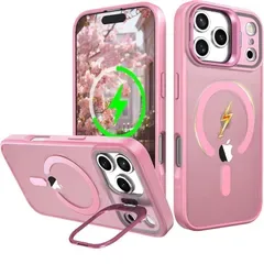 【純正MagSafe対応・スタンド機能 】iPhone 17pro 用 ケース Magsafe対応 ワイヤレス充電 隠しスタンド (桜ピンク)