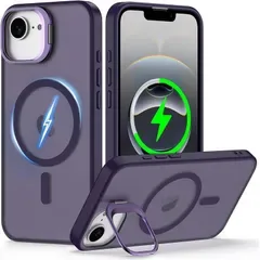 【純正MagSafe対応・スタンド機能 】iPhone 16E 用 ケース Magsafe対応 ワイヤレス充電 隠しスタンド (パープル)
