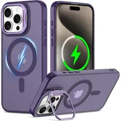【純正MagSafe対応・スタンド機能 】iPhone 15promax 用 ケース Magsafe対応 ワイヤレス充電 隠しスタンド (パープル)