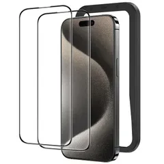 NIMASO ガラスフィルム iPhone15Pro用 強化ガラス 黒縁あり 全面保護 フィルム ガイド枠付き 2枚セット