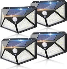 ☆新品☆【LED ランプビーズの明るい光沢感を表現】ソーラーライト 人感センサー【270°広角照明・4面発光・3つ知能モード・自動点灯】太陽光発電 電気代0 IP65防水防塵 100LED 設置簡単 電池交換不要 玄関/廊下/庭/壁掛け/駐車 be839314