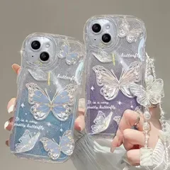 新品 iphone17 iPhone ケース 蝶 キラキラ ストラップ付き iPhone16 iPhone15 おしゃれ かわいい クリア ジェル ギフト プレゼント mlleb