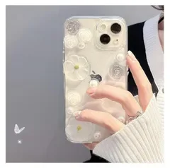 新品 iPhone17ケース iphoneケース 3D 立体 フラワーズ 花柄 スマホケース ケース アイフォン14ケース 春 夏 秋 冬 パールwhite クリア 透明 mldjv