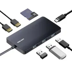 サンワダイレクト Type-C ドッキングステーション 2画面出力 HDMI 4K ×2・USB-A×3 PD 100W 400-HUBCP24BK microSD/SD,8-in-1,L字アダプタ,ケーブル長20cm