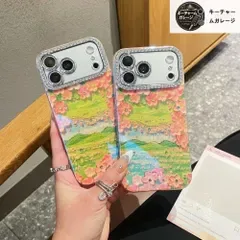 插画風ピンク花畑 保護ケース 全体柄プリント 肌触り良し 耐衝撃 ソフトケース iPhone17/17pro/17pro max/16/15/14 多機種対応