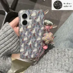 白猫×小花柄 保護ケース ハンドメイドチェーン付き キラキララメ入り 全包み 耐衝撃 ケースティファイ iPhone16 ProMax/iphone16Pro/iPhone16/iPhone15/14/13 全機種対応