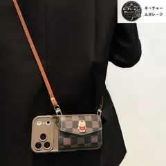 ブラウン小熊 保護ケース チェック柄 コイン&カード収納 ショルダーベルト付き 全包み 耐衝撃 ソフトケース iPhone17/17pro/17pro max/16/15/14/13/12/11 多機種対応