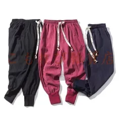 サルエルパンツ メンズ ワイドパンツ 裾リブ 綿麻パンツ即購入OK イージーパンツ ジョガーパンツ ハーレムパンツ 薄手 カジュアル 大きいサイズ