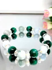 天然石「翡翠·琥珀アンバー(加工グリーンアンバー)·水晶 ブレスレット」