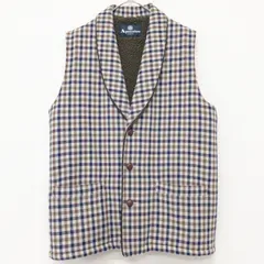 Aquascutum アクアスキュータム ボアベスト チェック柄 バスケットボタン くるみボタン ウール ベージュ ブラウン 日本製 メンズ M b02894