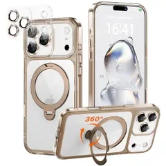 【新品】 iPhone17 Pro 用 ケース【極限の透明感と保護力】4in1 カメラ保護一体/MagSafe対応/360度回転スタンド/ストラップホール穴付き