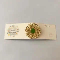 シーグラス ブローチ ゴールド グリーン ワンポイント