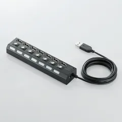 【新品・送料込】 エレコム USB2.0 ハブ 7ポート ACアダプタ付 セルフ/バス両対応 個別スイッチ付 2.0m ブラック U2H-TZS720SBK