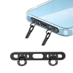 SZSL スマホ ストラップホルダー 2口 ダブルリング 極薄0.4mm 薄型 着脱簡単断 充電干渉なし 落下紛失防止 盗難防止 携帯ストラップホルダーiPhone対応 スマホアクセサリー (ブラック)