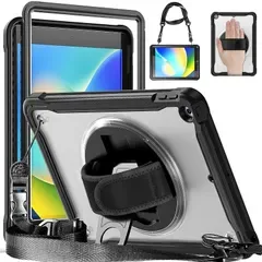 【新品】 GOOVEN iPad 10.2インチ専用ケース 360°回転ベルト iPad 第9 8 7世代用ケース 肩掛け ショルダー ペンシル 収納 耐衝撃 背面 半透明 カバー 縦置き/横置き スタンド ,透明