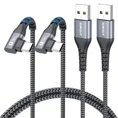 【新品】 SUNGUY 直角USB Cケーブル 2本セット【1M+1M】、90度USB A to C充電ケーブル18W高速充電 USB 2.0 データ転送 編組ケーブル iPhone 17/16/15 Pro Max、Galaxy S25 S24 S23 S2