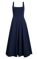 スタウド レディース トップス ワンピース ミディ コットン STAUD Wellstretch Cotton Poplin Midi Fit Flare Dress Navy ネイビー