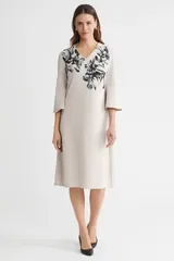 ミンウォン レディース トップス ワンピース クレープ A ライン フラワー柄 プリント フラワー Ming Wang ALine Floral Printed Stretch Deco Crepe