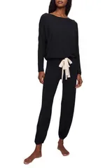 エバージェイ レディース アンダーウェア ナイトウェア ニット ジャージー Eberjey Gisele Jersey Knit Slouchy Pajamas BlackIvory アイボリー
