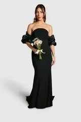 コースト レディース トップス ワンピース マキシ Coast Puff Sleeve Bardot Fishtail Maxi Dress Black ブラック