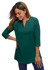 ジェシカロンドン レディース トップス シャツ コットン Jessica London Stretch Cottonotch Neck Tunic Emerald Green グリーン