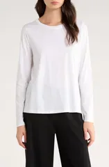 エイリーンフィッシャー レディース トップス シャツ コットン ジャージー Eileen Fisher Long Sleeve Organicotton Jersey Top White ホワイト