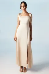 オアシス レディース トップス ワンピース ミディ サテン Oasisatin Midi Tie Shoulder Bridesmaidress Champagne シャンパン
