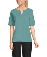 ランズエンド レディース トップス シャツ ジャージー Lands End Womensupima Jersey Half Sleeve Splitneck Shirteal shadow ティール