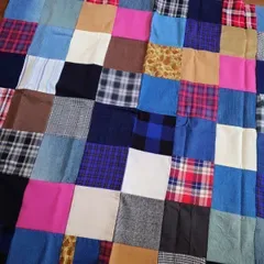 140☆USEDデニムリメイク☆マルチカバー☆127×127センチ☆2人掛けソファーカバー☆パッチワーク☆