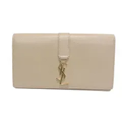 SAINT LAURENT PARIS サンローランパリ フラップウォレット 長財布 カーフ 414567 YSLライン ベージュ ゴールド金具 【中古】【程度A-】【良品】