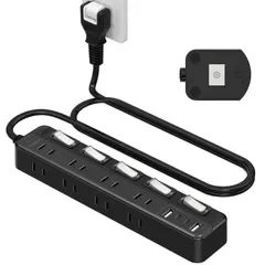 延長コード 2m 電源タップ マグネット 5つ個別スイッチ 8個AC口 2個Type-Cと2個Type-Aポート USB専用スイッチ 0