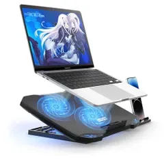 KEYNICE ノートパソコン冷却パッド 9~15.6インチ 静音 無段階風量調節 5段階高度調整 大風量・低騒音/3大口径ファン/USBポート×2/スマホスタンド付/PS4・Macbook対応/ゲーミング・在宅勤務・オフィスに最適/ブラック 8ce3d4b2