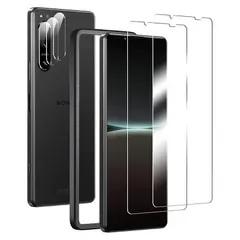 【新品】 Besecou ガラスフィルム Xperia 5 IV 用 2枚 + カメラフィルム 2枚 旭硝子素材製 ガイド枠付き 強化ガラス 液晶保護 9H硬度 耐衝撃 気泡防止 高感度タッチ 指紋防止 防水撥油 飛散防止 エクスペリア5 IV 対応 1
