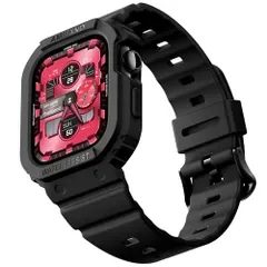 amBand (アムバンド) 頑丈なケース Apple Watch Series 10 11 42mm用 バンド付き 耐衝撃 保護 スポーツバンパーカバー 軽量 快適なストラップ 男女兼用 マットブラックe 55a24a50