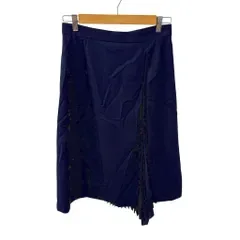 アンタイトル UNTITLED スカート サイドプリーツ 切替 アシメ ミディ丈 フレア 3 紺 ネイビー /MZ ■GY70