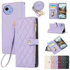 【新品】 Yuotky for AQUOS wish6 ケース 手帳型 アクオスwish6ケース ショルダー アクオスウィッシュ6 スマホケース ひし形柄 aquos ウィッシュ6 カバー 人気 女性 あくおすうぃっしゅ6 カバー 肩掛け カード収納 ジップ付