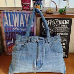 216☆USEDダメージデニムリメイク☆大きめトートバッグ☆デカバッグ☆ジーパンリメイク☆