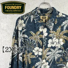 T033【The Foundry Supply Co.】ネイビー 総柄 アロハシャツ〔2XLT〕
