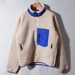 パタゴニア Patagonia クラシック レトロX フリースジャケット S クリーム×ブルー×ネイビー ロゴ刺繍 テック アメカジ ストリート ボア 古着 Z225