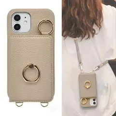for iPhone12 用 ケース ショルダー カード収納 背面手帳型 リング付 スマホケース いphone12 用 ストラップ付き 落下防止 肩掛け 斜め掛 首掛け 可愛 かわいい おしゃれ ミラー付き 鏡付き スタンド機能 (モカブラウン)