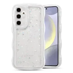 【新品】 QLTYPRI 対応 Galaxy S25 ケース クリア TPU カバー ウェーブ おしゃれ 韓国 可愛い ウェーブ グリッター 透明 薄型 軽量 耐衝撃 滑り止め (SC-51F / SCG31) スマホケース ワイヤレス充電対応 ストラップホー