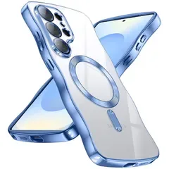 【新品】 WACJOSD 対応 Galaxy S25 Ultra 用の ケース MagSafe対応 マット感 マグネット搭載 米軍MIL規格 青
